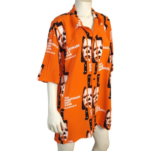 HALLOWEEN 2 Shirt, 3XL, Button front, Short sleeves, Pocket, Orange, Rayon - Picture 2 of 12